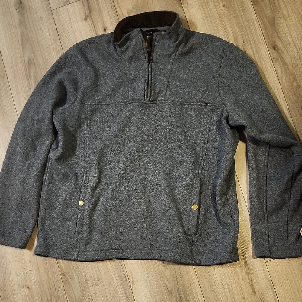Mens Lands' End Gray and Brown Quarter-Zip Pullover - XL